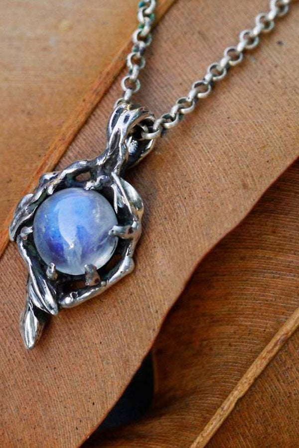 Vintage Rainbow Moonstone Glass Water Drop Pendant Necklace-consonak
