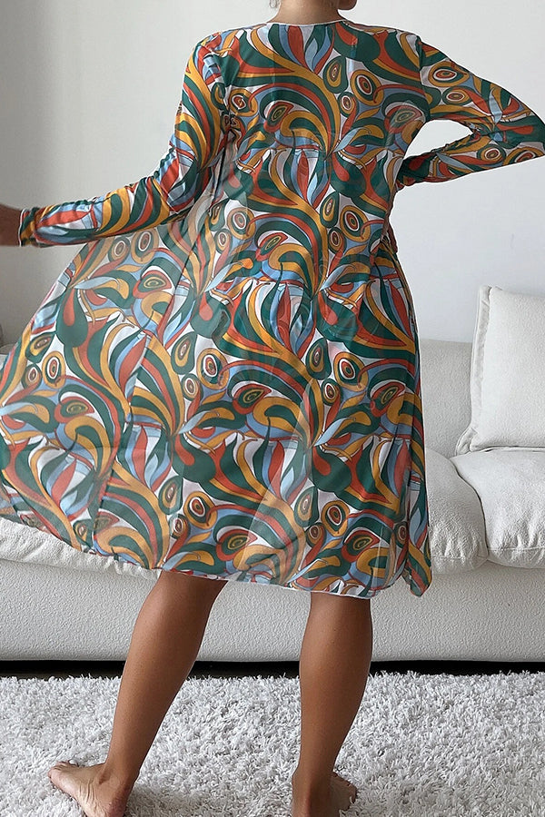 Unique Printed Paneled Lace Up Pleated Three Pieces Swimsuit Set-consonak