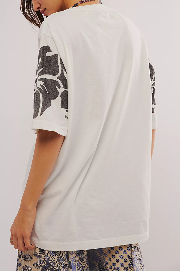 Floral Print Loose Round Neck Short Sleeve T-shirt-consonak