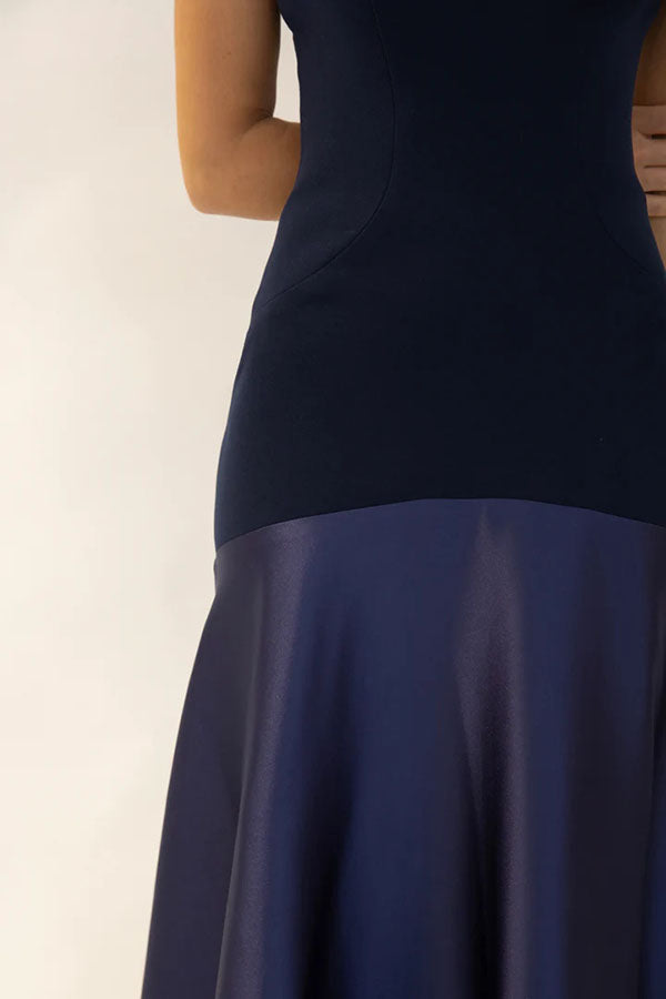 Timeless Elegance Satin Patchwork Strapless Flare Gown Maxi Dress | Consonak
