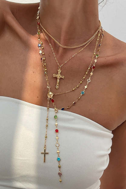 Fashionable Diamond Cross Chain Elegant Multi-layered Necklace-consonak