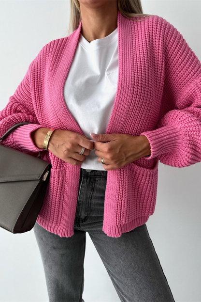 Solid Color V-neck Long-sleeved Casual Knitted Cardigan-consonak