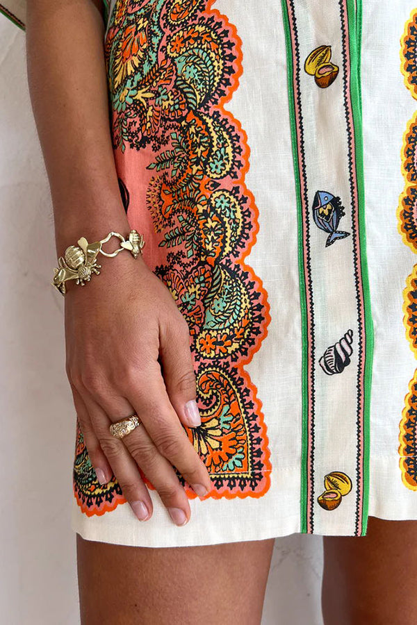 Coco Girls Mermaid Print Button Down Pockered Shirt Mini Dress-consonak