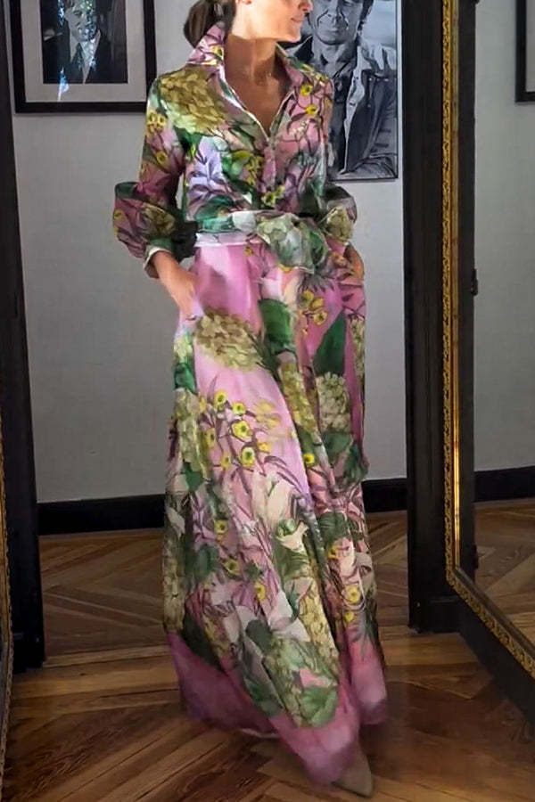 Seeds of Happiness Tulle Floral Print Balloon Sleeve Belt Blouse-consonak