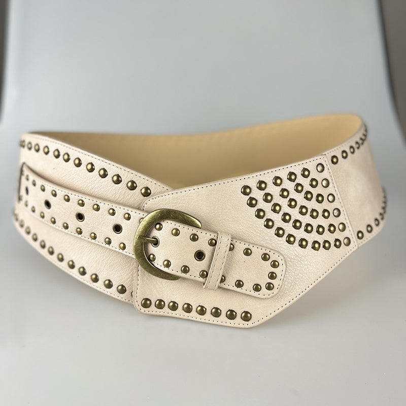 Vintage Faux Leather Rivet Pin Buckle Wide Belt | Consonak