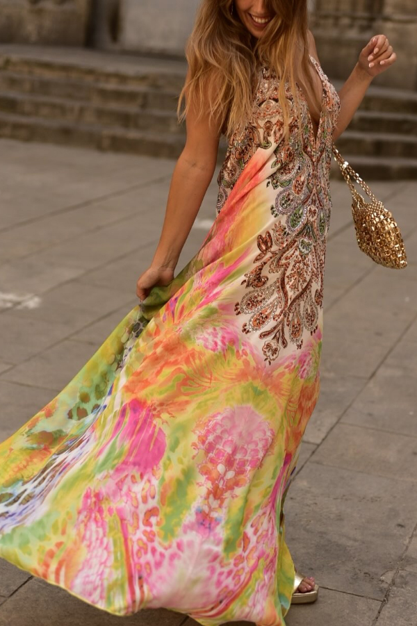 Bohemian Style Unique Print Sleeveless Backless Loose Maxi Dress | Consonak