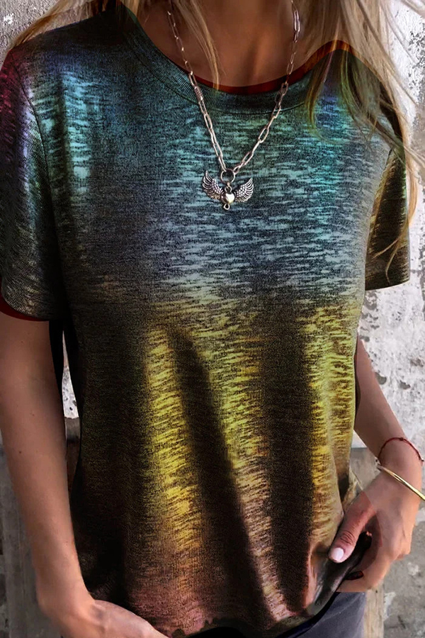 Fashionable Bronzing Round Neck Short-sleeved T-shirt-consonak