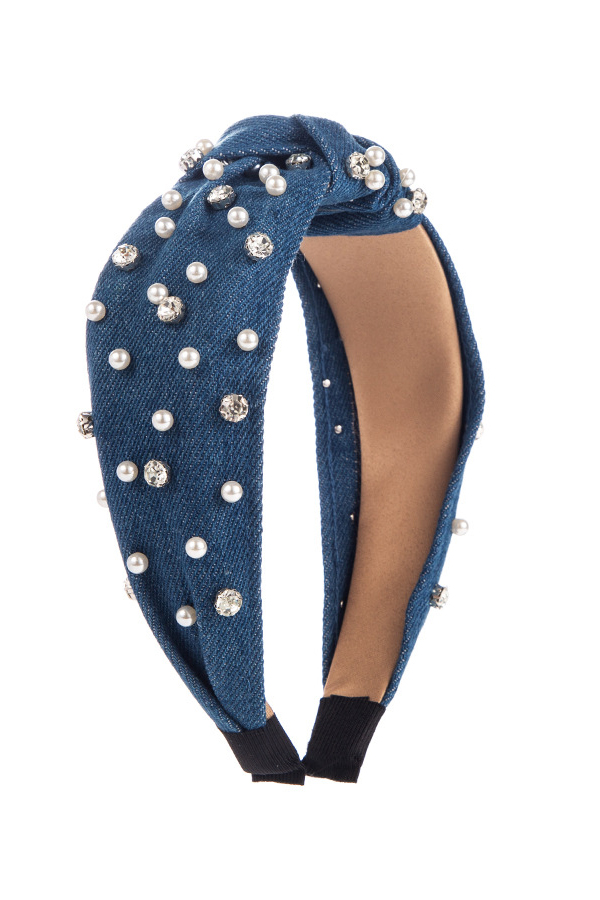 Fashion Pearl Rhinestone Fabric Headband-consonak