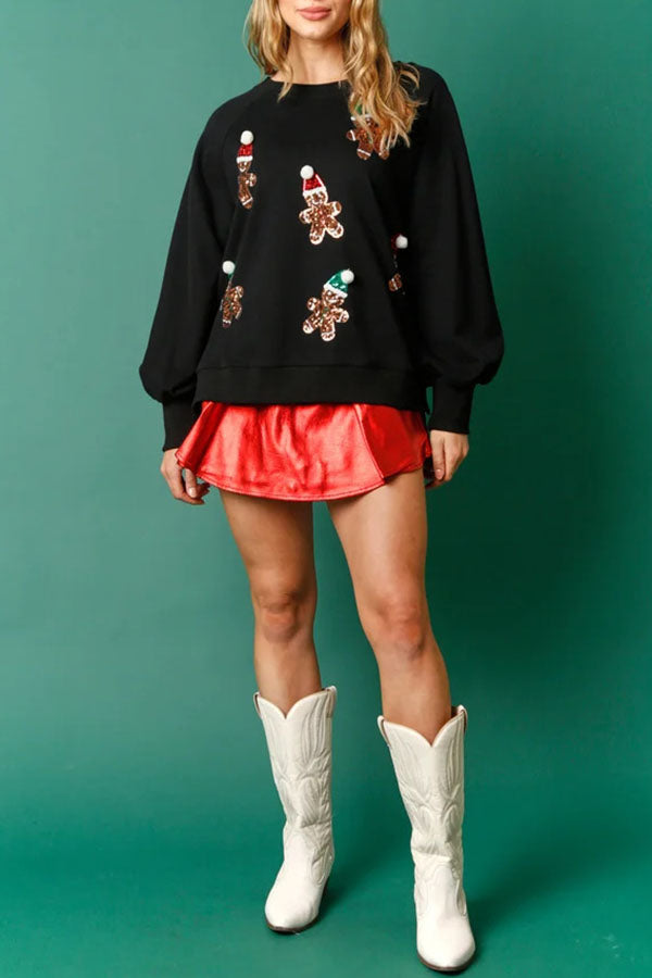 Christmas Gingerbread Man Sequined Long Sleeve Sweatshirt-consonak