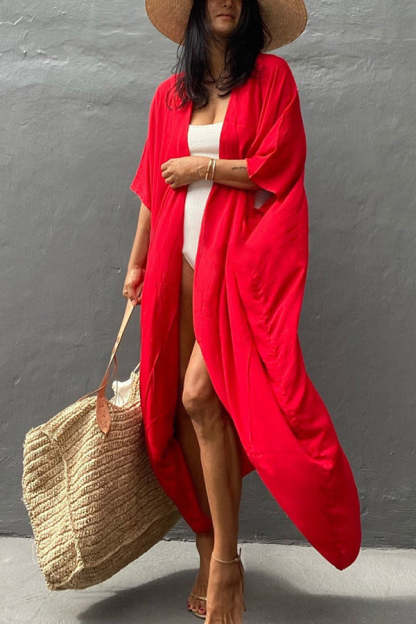 Summertime In Venice Solid Color Kimono Beach Cover-up-consonak