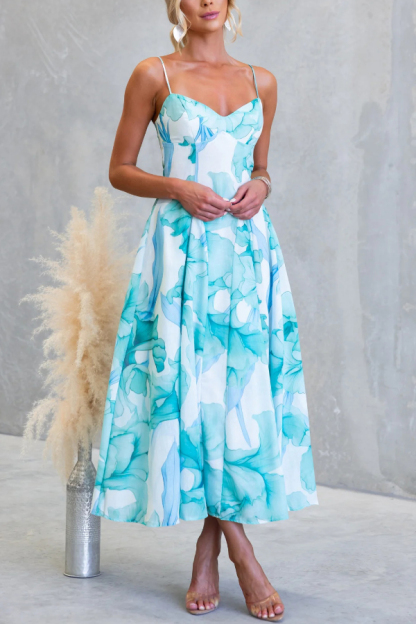 Floral Print Spaghetti Strap Backless Holiday Maxi Dress-consonak