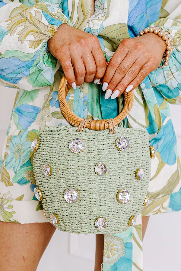 Fashionable Imitation Rhinestone Embellished Casual Barrel Rattan Bag-consonak