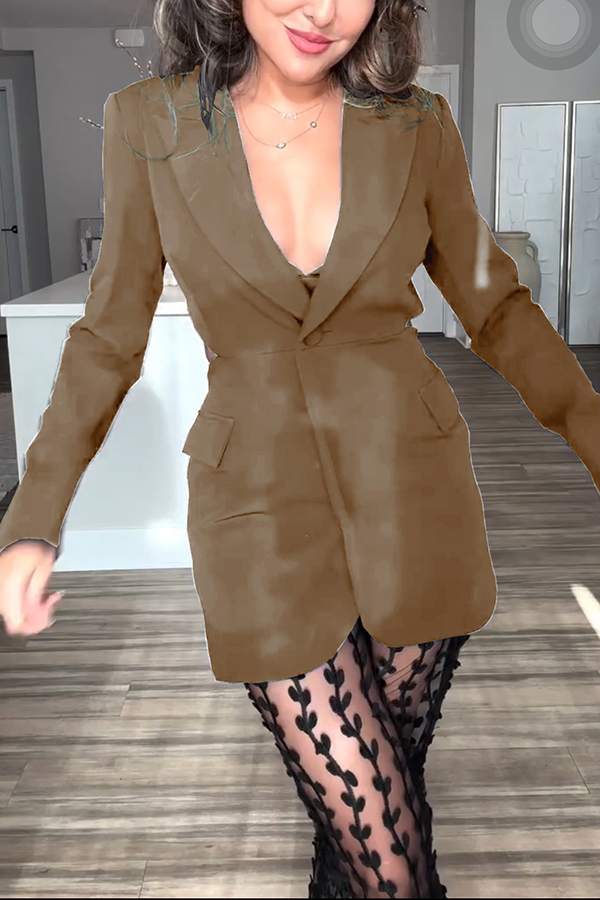 Queen Temperament Button Up Long Sleeve Backless Lapel Blazer-consonak