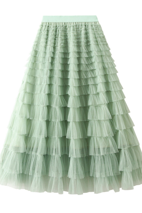 Be Your Own City Queen Tiered Elastic Waist Tulle Maxi Skirt-consonak
