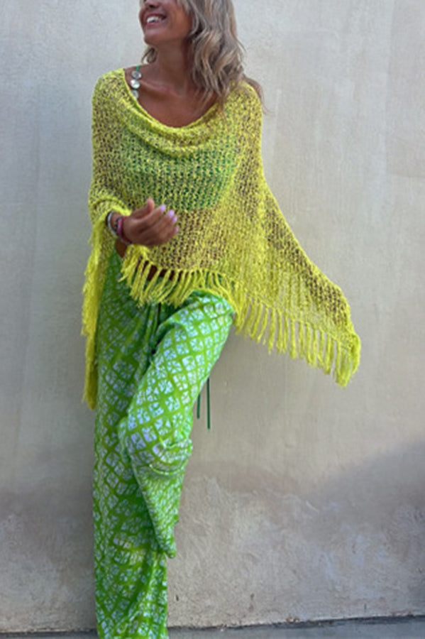 Sunset Breeze Hollow Out Tassel Knit Cover-up Top-consonak