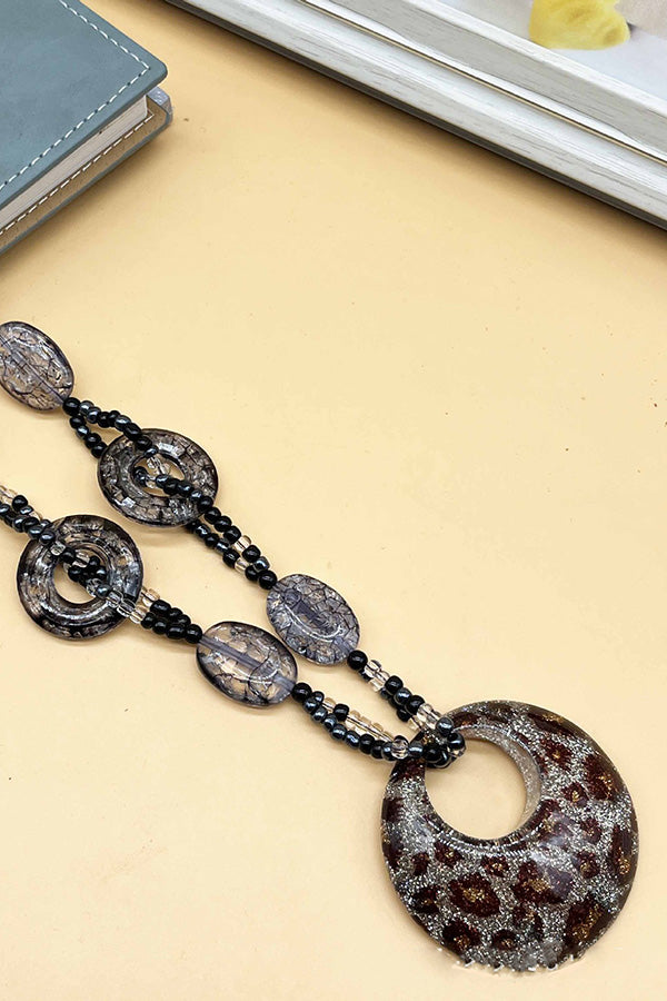Leopard Print Long Geometric Accessories Necklace | Consonak