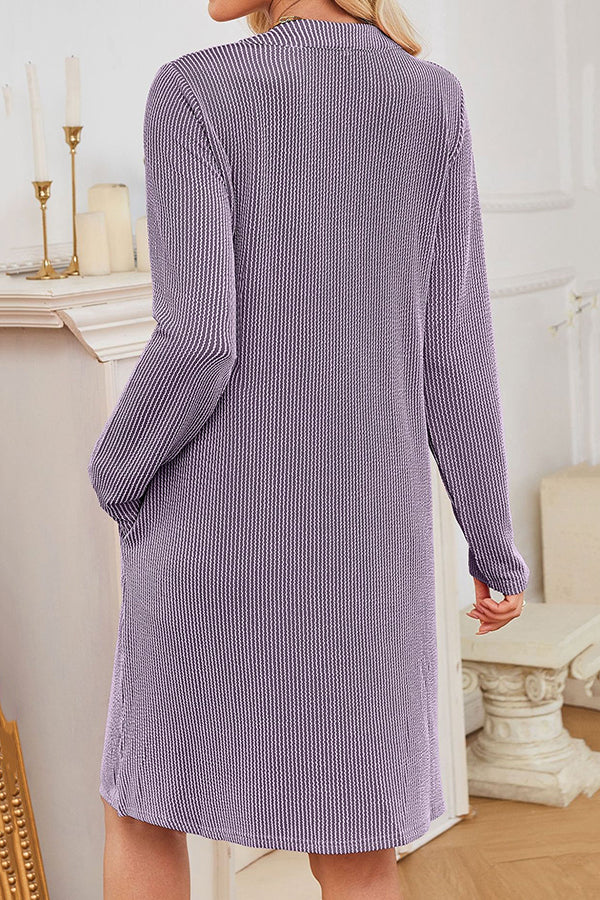 Solid Color Loose Long-sleeved Casual Knitted Mini Dress-consonak