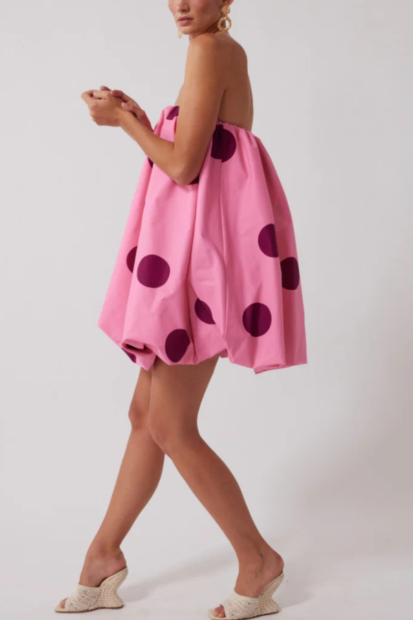 Fashionable Polka Dot Print Off-shoulder Sleeveless Loose Mini Dress-consonak