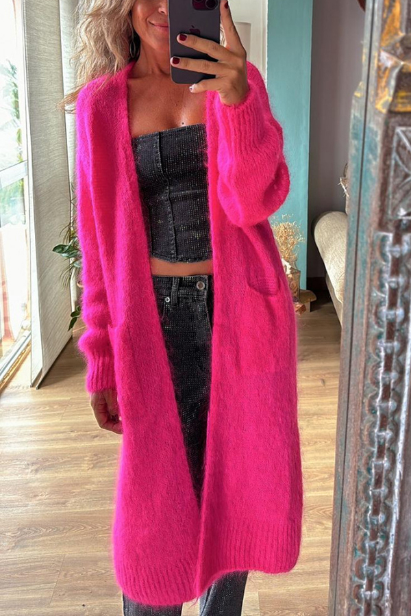 Bright Winter Day Knit Open Front Pocketed Mid-length Cardigan-consonak