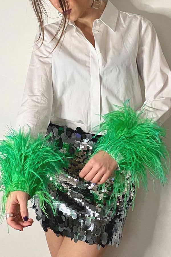 Fashionable Feather Long-sleeved Casual Loose Shirt-consonak