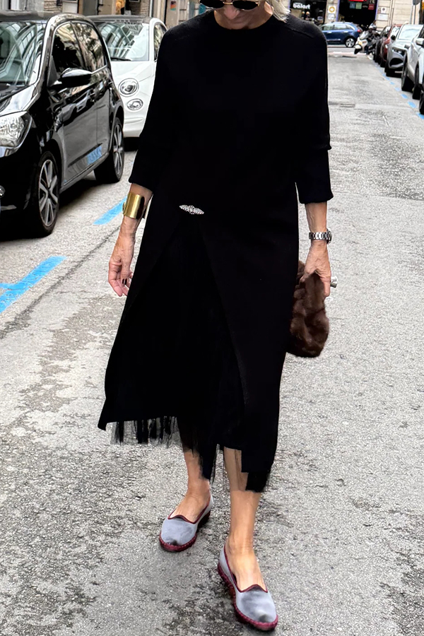 Jollie Knit Long Sleeve Front Slit Midi Sweater and Pleated Tulle Stretch Tank Midi Dress Two-piece Set-Consonak