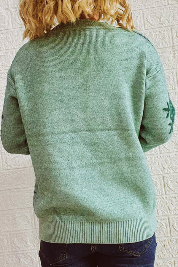 Christmas Pattern Knitted Crew Neck Long Sleeved Sweater-consonak