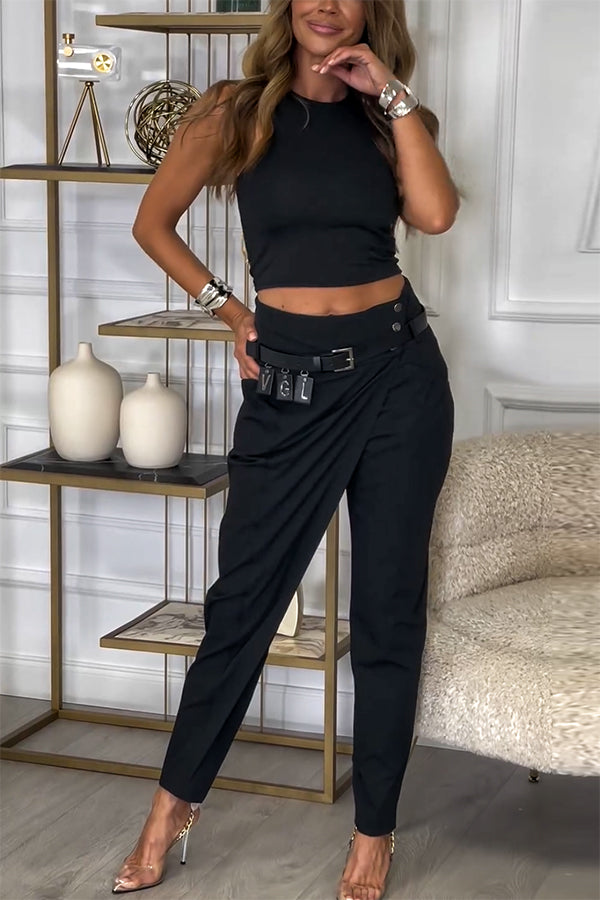 Busy As Usual High Rise Button Waist Pocket Tapered Pants-consonak