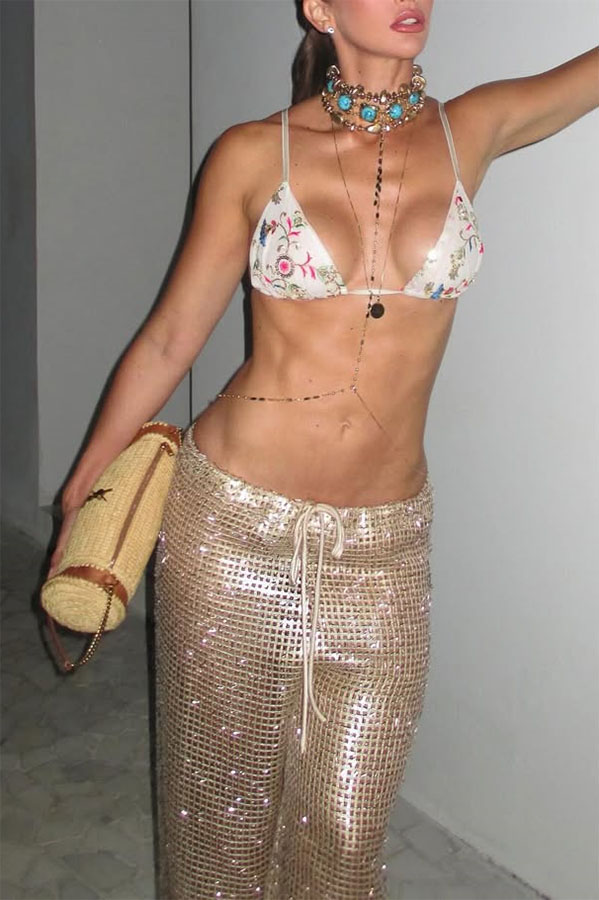 Rileigh Metallic Cutout Knit Mid Rise Elastic Waist Wide Leg Pants Set-consonak