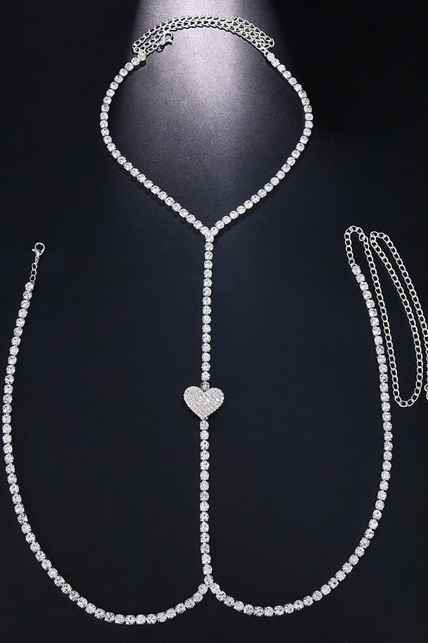 Nightclub-inspired Sparkling  Heart-shaped Body Chain-consonak