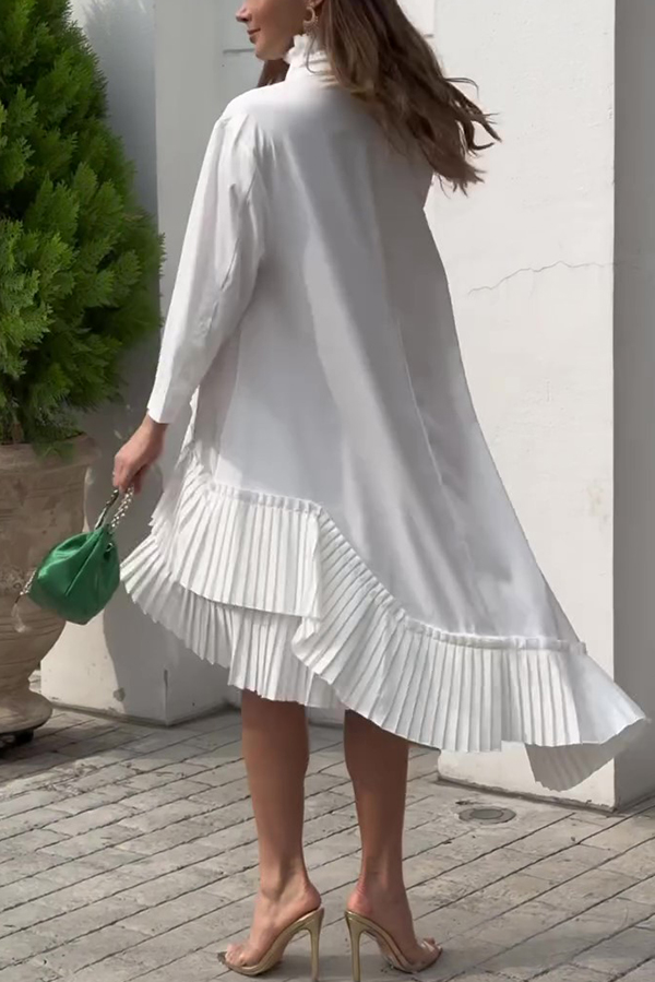 Solid Color Palace Style Loose Irregular Pleated Hem Mini Dress-consonak