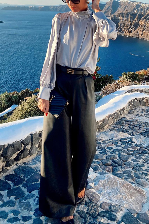 Falling for You Faux Leather Pocketed Wide Leg Stretch Pants-consonak