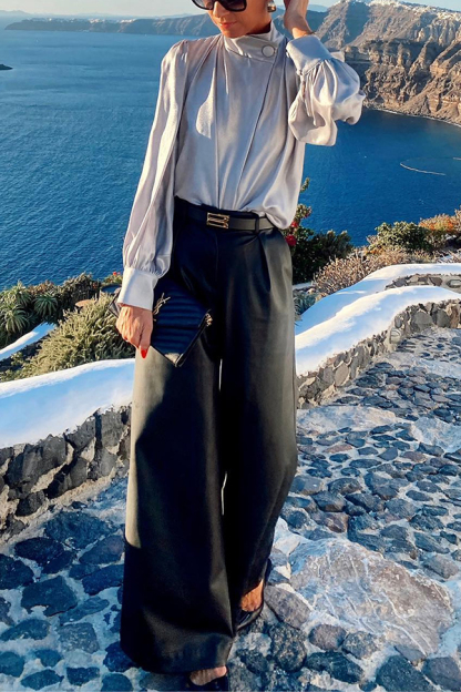 Falling for You Faux Leather Pocketed Wide Leg Stretch Pants-consonak