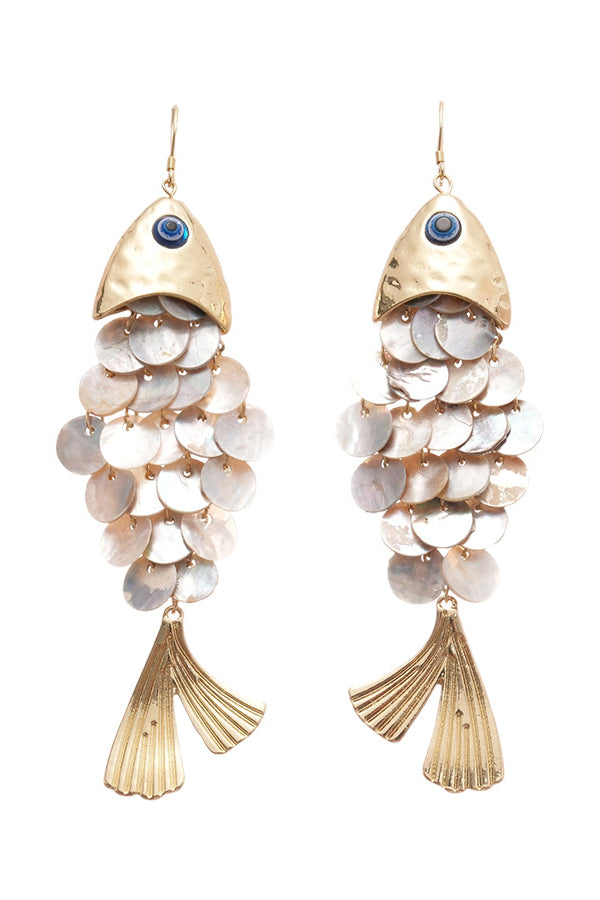 Fish-shaped Shell Tassel Ear Hooks-Consonak