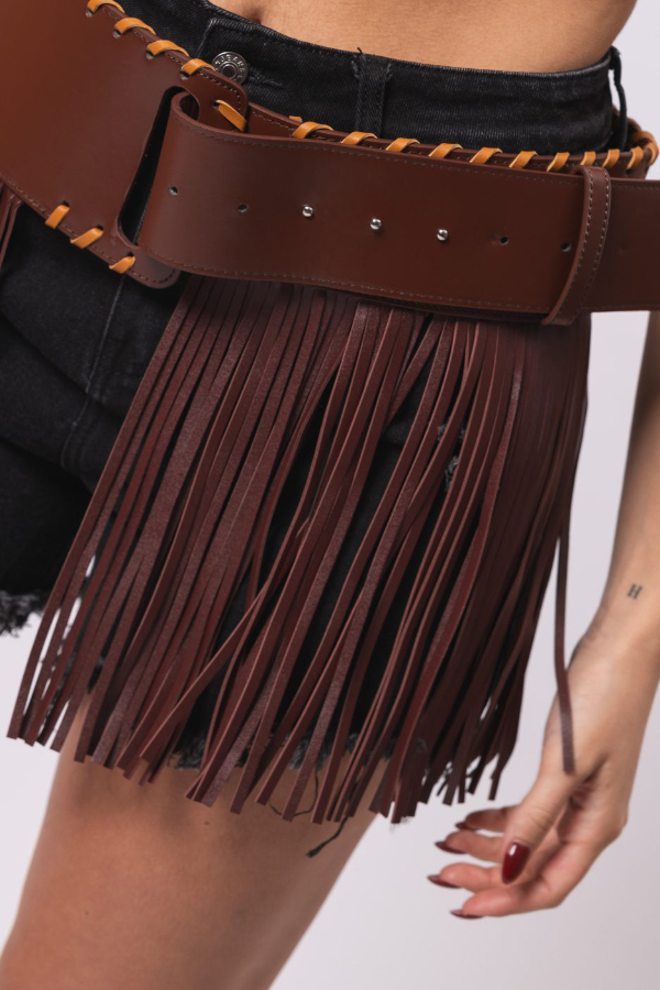 Fashionable Punk Leather Tassel Wide Belt