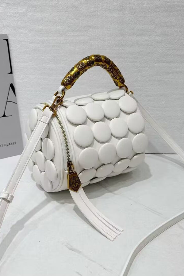 Cylindrical Classic Button Handmade Shoulder Bag-consonak