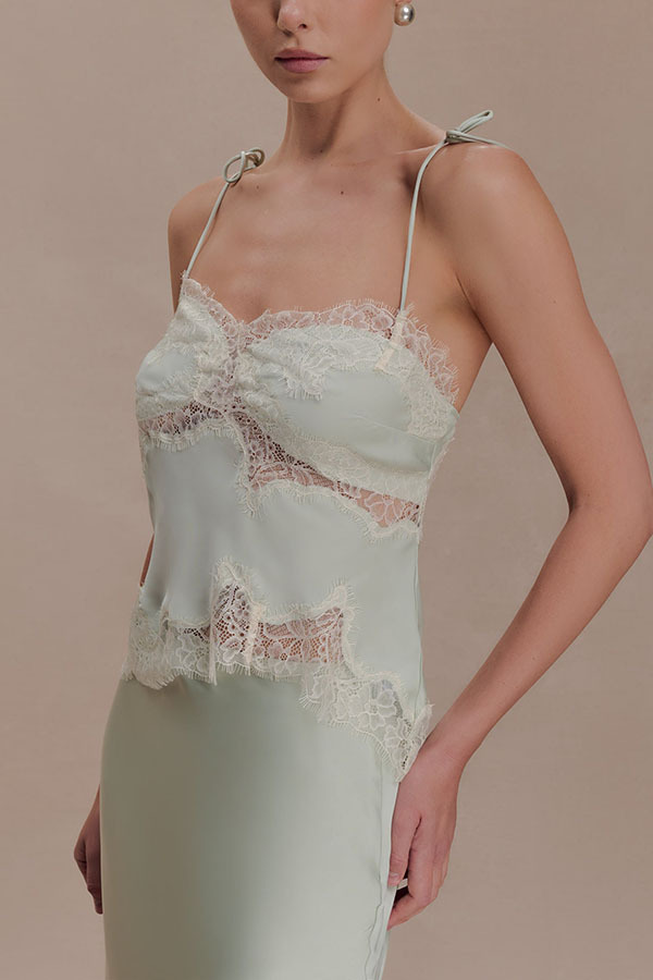 Nina Satin Lace Detail Thin Tie Up Straps Loose Tank-consonak