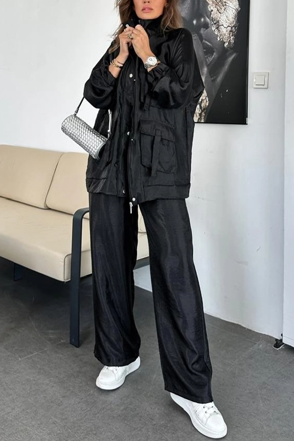 Easy on Me Metallic Fabric Elastic Waist Pocketed Wide Leg Pants | Consonak