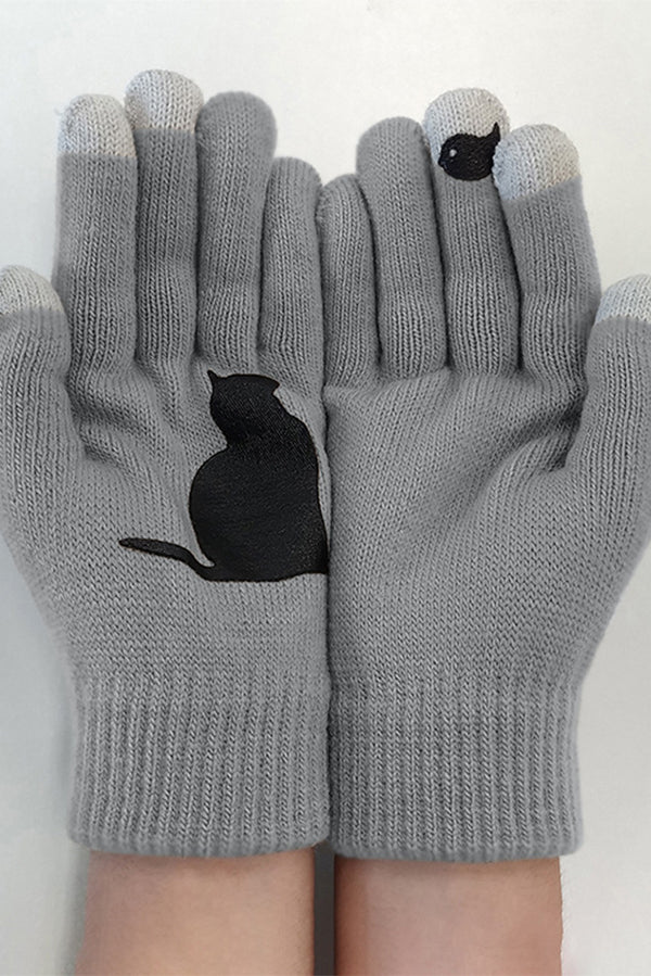 Cat and Bird Print Gloves-consonak