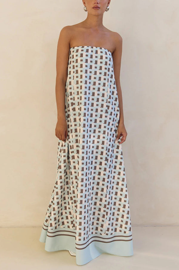 Unique Print Sexy Tube Top Back Zipper Loose Maxi Dress-consonak