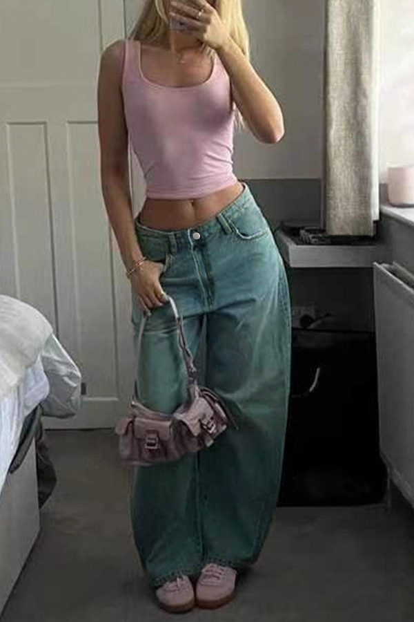 Stylish Casual Pockets Loose Wide-leg Jeans
