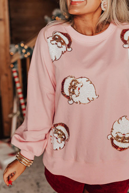 Christmas Claus Sequined Casual Loose Sweatshirt-consonak