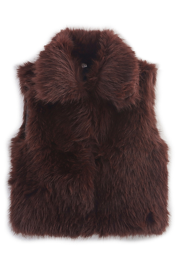 Stylish Collared Sleeveless Short Faux Fur Vest-consonak