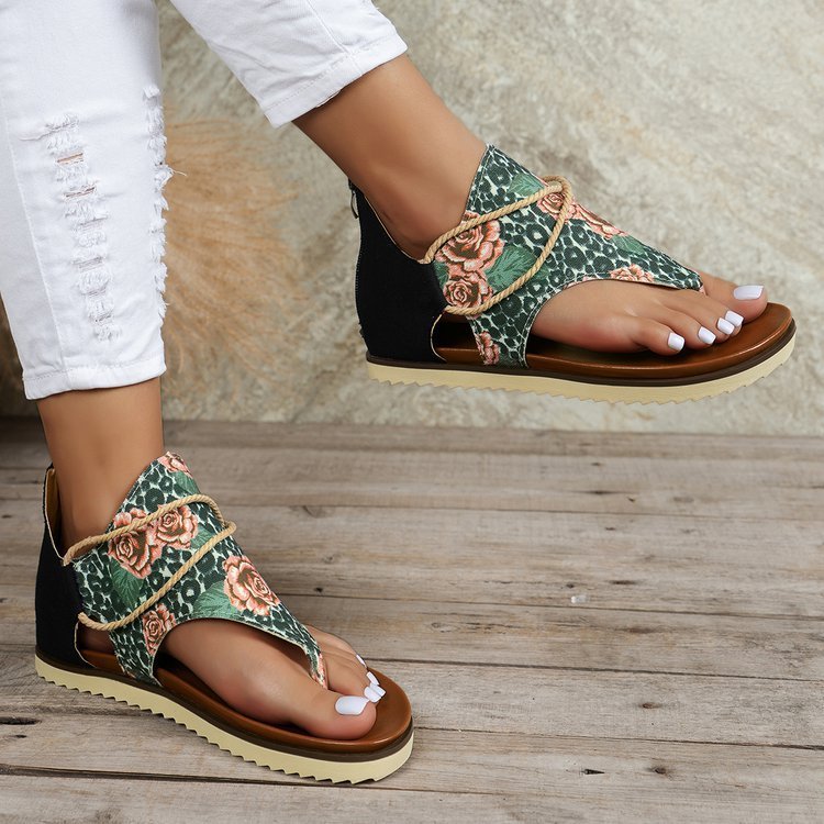 Independence Day Summer New Printed Back Zipper Roman Beach Sandals-consonak