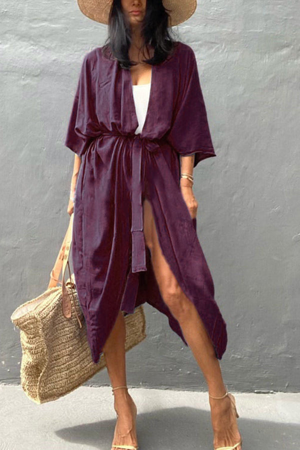 Summertime In Venice Solid Color Kimono Beach Cover-up-consonak