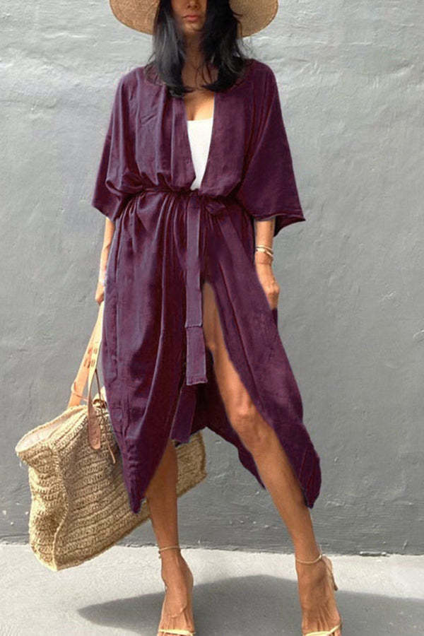 Summertime In Venice Solid Color Kimono Beach Cover-up-consonak