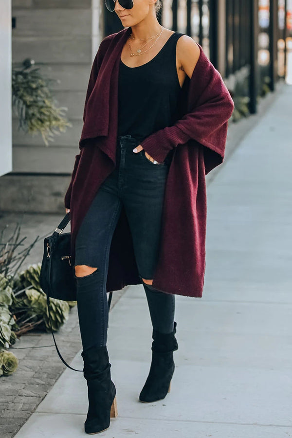 Fireside Pocketed Oversized Drape Neckline Knit Cardigan-consonak