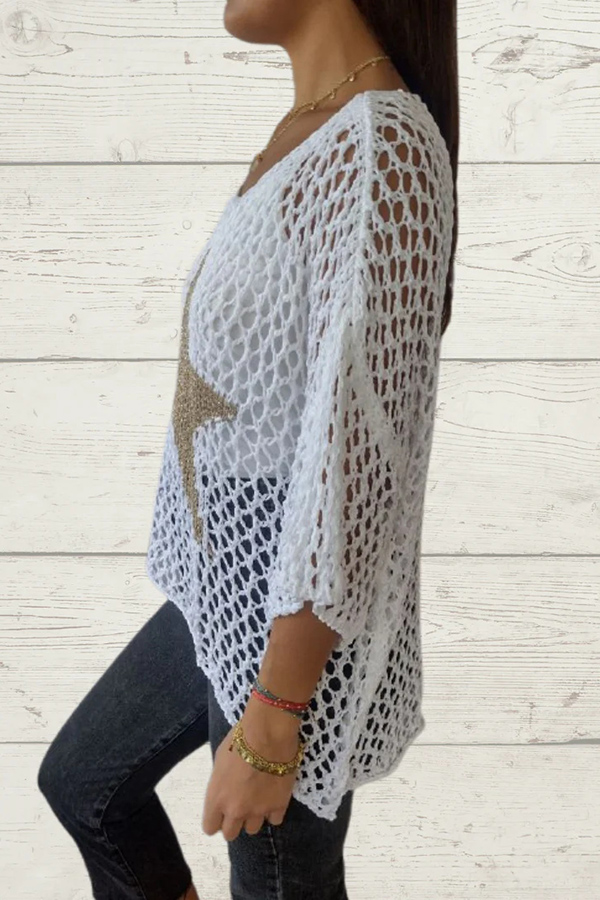 Fashionable Five-star Round Neck Loose Knitted Cover-up Top-consonak