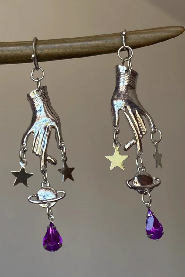 Fashionable Fingertip Planet Zirconia Pendant Earrings