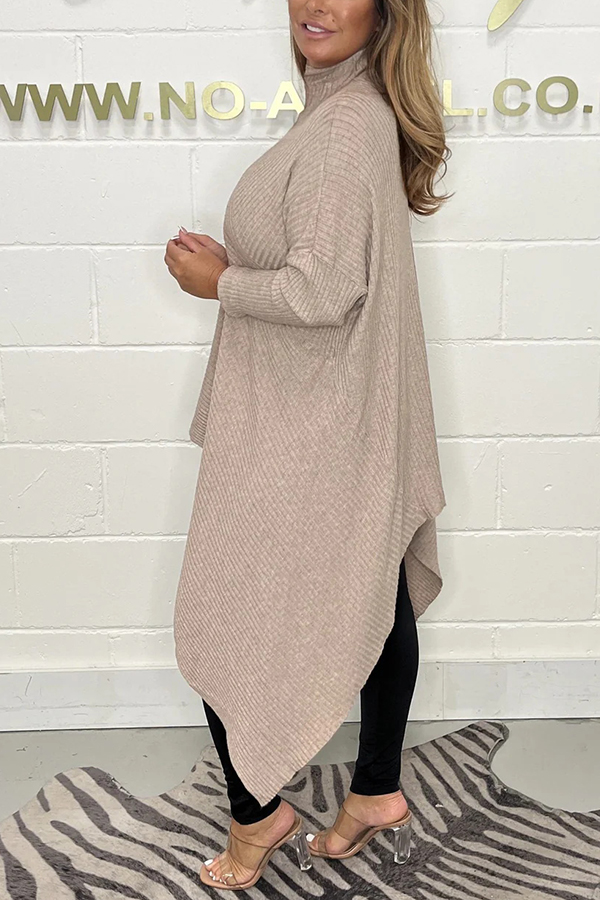 Solid Color Turtleneck Long Sleeve Loose Knitted Sweater-consonak