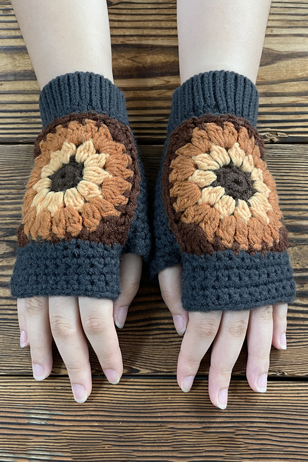 Knitted Sunflower Warm Half Finger Wool Gloves-consonak
